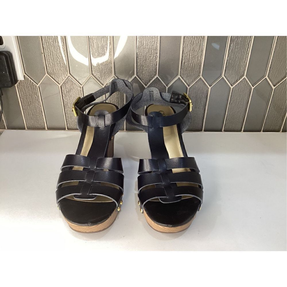 💜 Chaps Black Wedges with gold brads Size 11B